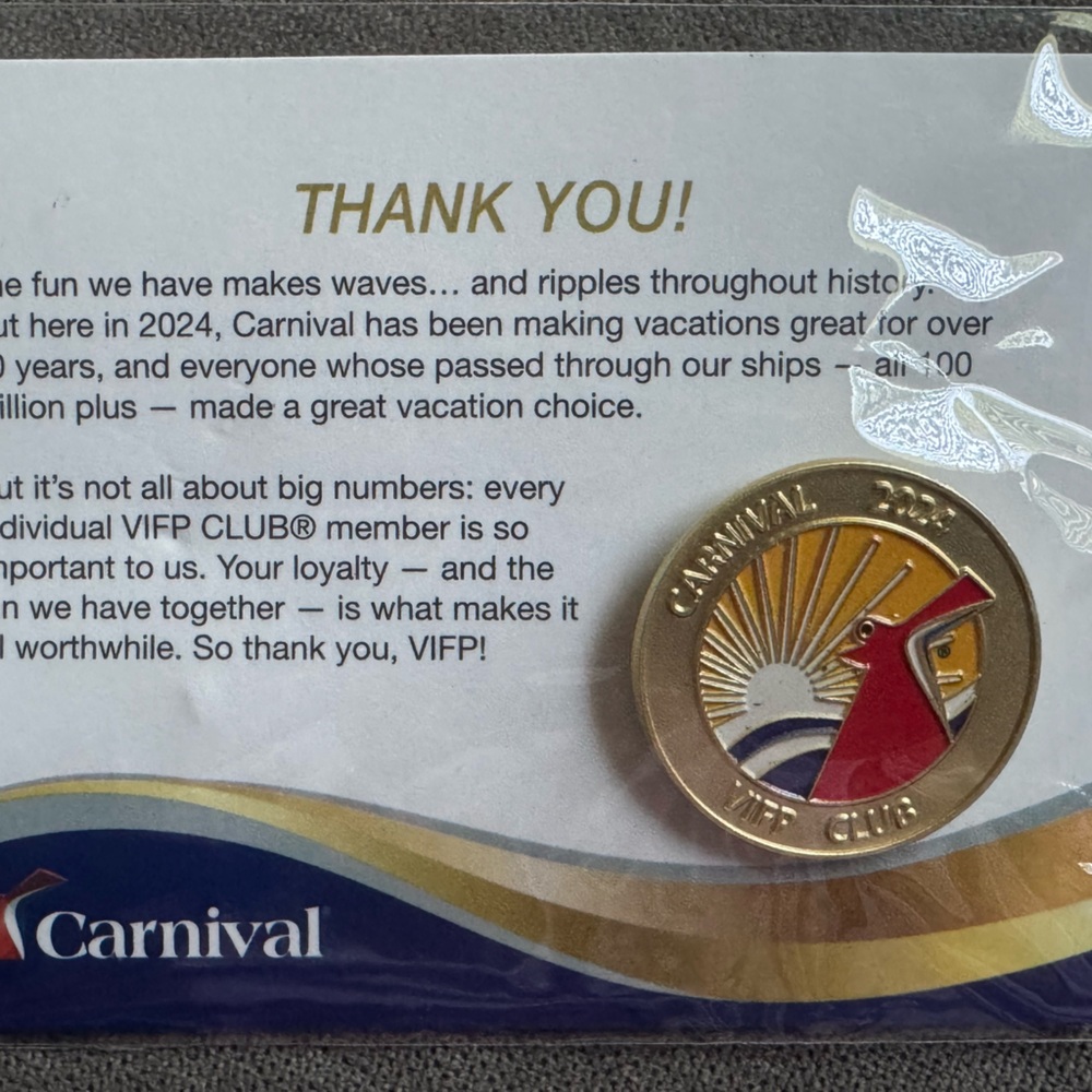 Brand new Carnival cruise lines VIFP collector souvenir pin 2024